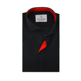 Black Premium Cotton Formal Shirt With Orange Inlay 14/5