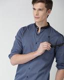 Basic Grey Casual Shirt With Band Collar For Men - YNG Empire