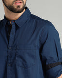 Navy Blue Casual Shirt With Band Collar For Men - YNG Empire