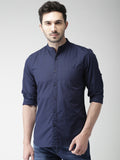 Navy Blue Solid Casual Shirt For Men - YNG Empire