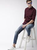 Dark Maroon Solid Casual Shirt For Men