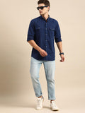 Men Navy Blue Opaque Casual Shirt