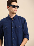 Men Navy Blue Opaque Casual Shirt - YNG Empire