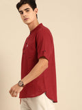 Men Casual Red Solid Shirt Kurti Style - YNG Empire