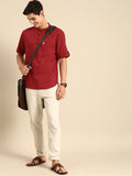 Men Casual Red Solid Shirt Kurti Style - YNG Empire