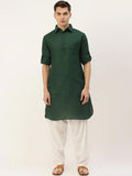 Men Green Solid Pathani Kamiz With White Shalwar - YNG Empire
