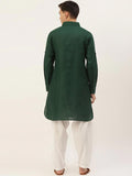 Men Green Solid Pathani Kamiz With White Shalwar - YNG Empire