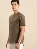 Men Casual Brown Solid Shirt Kurti Style - YNG Empire