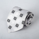 White With Black Box Printed Tie