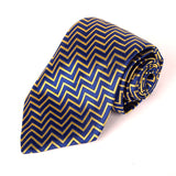 Blue With Golden Zik Zak Lines Tie - YNG Empire