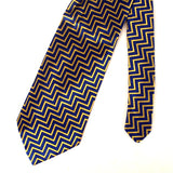 Blue With Golden Zik Zak Lines Tie - YNG Empire