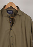 Army Green Formal Shirt For Men With Floral Contrast - YNG Empire