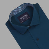 Teal Blue Formal Shirt With Collar Detailing For Men - YNG Empire