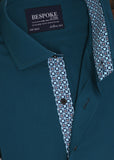 Teal Blue Formal Shirt With Collar Detailing For Men - YNG Empire