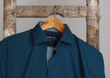 Teal Blue Formal Shirt With Collar Detailing For Men - YNG Empire