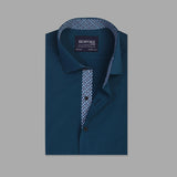 Teal Blue Formal Shirt With Collar Detailing For Men - YNG Empire