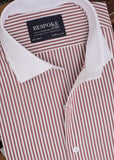 Red & White Stripes Formal Shirt For Men With Collar & Cuff Detailing - YNG Empire