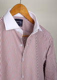 Red & White Stripes Formal Shirt For Men With Collar & Cuff Detailing