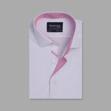 White Designer Formal Shirt With Pink Collar Detailing For Men - YNG Empire