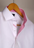 White Designer Formal Shirt With Pink Collar Detailing For Men - YNG Empire