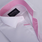 White Designer Formal Shirt With Pink Collar Detailing For Men - YNG Empire