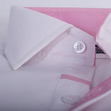 White Designer Formal Shirt With Pink Collar Detailing For Men - YNG Empire