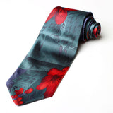 Sea Green & Red With Flower Printed Tie - YNG Empire