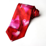 Red With Pink Heart Printed Tie - YNG Empire