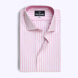 Premium White Base And Pink Stripe Formal Shirt For Men With Contrast In Band 15/5 collatr - YNG Empire