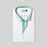 Premium White Formal Shirt with Sea Green Micro Checkered Details - YNG Empire