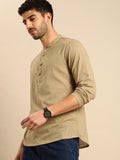 Men Casual Men Khaki Pure Cotton Shirt Kurti Style - YNG Empire