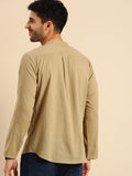 Men Casual Men Khaki Pure Cotton Shirt Kurti Style - YNG Empire