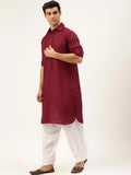 Men Maroon Pure Cotton Pathani Kamiz With White Shalwar - YNG Empire