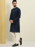 Men Navy Blue Rozana Kurta with pajama - YNG Empire