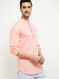 Men Casual Pink Solid Pure Cotton Shirt Kurti Style