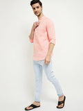 Men Casual Pink Solid Pure Cotton Shirt Kurti Style - YNG Empire