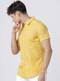 Men Mustard Yellow Slim Fit Solid Cotton Casual Shirt - YNG Empire