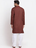 Men Brown Solid V-Neck Regular Kurta With Pajamas - YNG Empire