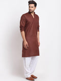 Men Brown Solid V-Neck Regular Kurta With Pajamas - YNG Empire