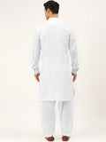 Men White Thread Work Pathani Kamiz - YNG Empire