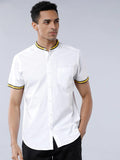 Men White Slim Fit Solid Casual Shirt