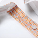 Premium White Formal Shirt with Orange Micro Checkered Details 16/5 collar - YNG Empire