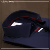 Premium Navy Blue Formal Shirt with White and Red Sports Details - YNG Empire