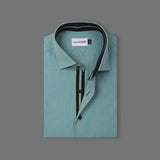 Sea Green With Black Sports Detail Premium Fabric Formal Shirt