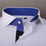 White With Black And Blue Sports Detail Premium Fabric Formal Shirt - YNG Empire