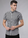 Men Black & White Slim Fit Striped Casual Shirt - YNG Empire