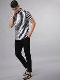 Men Black & White Slim Fit Striped Casual Shirt - YNG Empire