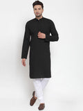 Men Black & White Solid Kurta with Churidar - YNG Empire