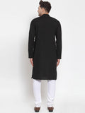 Men Black & White Solid Kurta with Churidar - YNG Empire