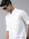 Men White Opaque Cotton Linen Casual Shirt - YNG Empire